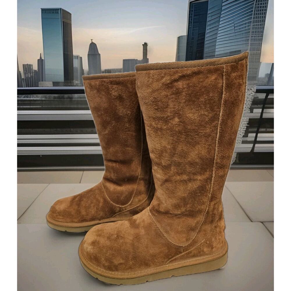 UGG Australia 5119 KNIGHTSBRIDGE Shearling Lined Tall Zip Chestnut Suede Boots 8